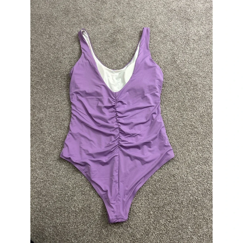 Padre Bay Swim One Piece Swimsuit Womens XL Purple Excellent Ruched V-Back Scoop
